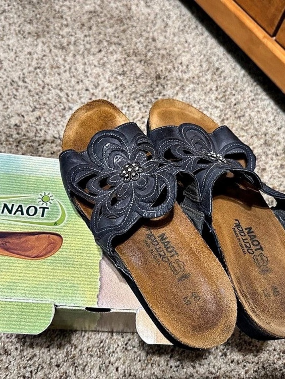 Naot Mila Black Floral Embellished Sandals